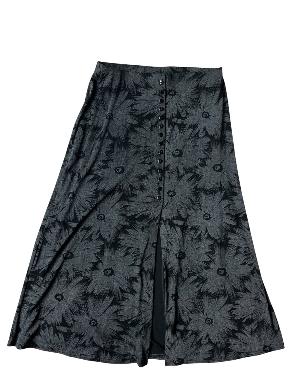 VINTAGE 90S ES SE BLACK MAXI SLIT FLOWER SKIRT BLACK GREY